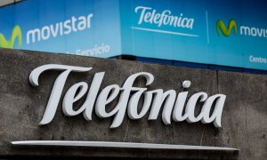 El logo de Telefónica y de Movistar. AFP