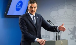 El presidente del Gobierno español, Pedro Sánchez, durante la rueda de prensa ofrecida hoy en Bélgica./EFE