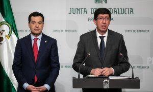 Juanma Moreno y Juan Marín hacen balance de sus primeros cien días al frente del Gobierno de  Andalucía. Europa Press