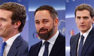 Pablo Casado, Santiago Abascal y Albert Rivera.