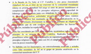 Fragmento del informe reservado del CNI sobre el extremismo islamista de Es Satty en la prisión de Castellón.