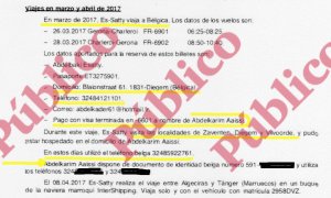 Fragmento del informe reservado del CNI sobre los viajes que hizo el imán de Ripoll a Bélgica y Tánger en marzo y abril de 2017.