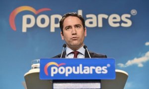 3/9/2019.- El secretario general de Partido Popular, Teodoro García Egea, durante la rueda de prensa que ofreció hoy martes en la sede de su partido tras la reunión del Comite de Dirección del PP. EFE/Fernando Villar