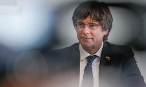 04/09/2019.- El expresident catalán Carles Puigdemont durante una rueda de prensa en un hotel de Bruselas el pasado miércoles. EFE/EPA/Stephane Lecocq