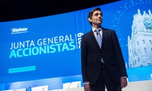 El presidente de Telefónica, José María Álvarez-Pallete, en la última junta de accionistas de la operadora, en Madrid. EFE