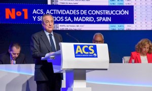 El presidente de la constructora ACS, Florentino Pérez, interviene en la junta de accionistas del grupo. E.P.