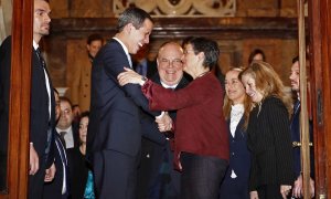 La Ministra de Asuntos Exteriores de España, Arancha González Laya, y el presidente de la Asamblea Nacional de Venezuela (i), Juan Guaidó, antes de su reunión este sábado, en la Casa de América de Madrid.- EFE/Javier López