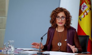 La portavoz del Gobierno y ministra de Hacienda, María Jesús Montero, durante la rueda de prensa posterior a la reunión del Consejo de Ministros. EFE/Emilio Naranjo