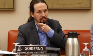 El vicepresidente segundo del Gobierno, Pablo Iglesias, durante su comparecencia ante la Comisión de Derechos Sociales y Políticas Integrales de la Discapacidad del Congreso. EFE/Javier Lizón