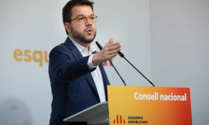 El vicepresident de la Generalitat i coordinador nacional d'ERC, Pere Aragonès, durant la seva compareixença després del consell nacional del partit. David Zorrakino | Europa Press