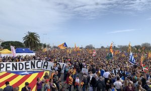 Foto aèria de l'esplanada del Parc de les Exposicions de Perpinyà durant l'acte del Consell de la República, on parlaran Carles Puigdemont, Toni Comín i Clara Ponsatí. Marià de Delàs