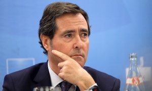 El presidente de la CEOE, Antonio Garamendi, durante su participación este jueves en el foro Económico de El Diario Montañes en Santander. EFE