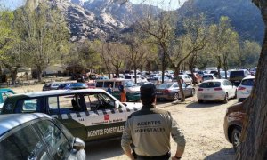 Imagen del parking de La Pedriza durante este sáado difundida por el 112 a través de redes sociales.