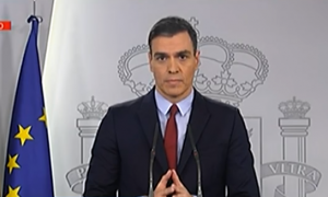 El presidente del Gobierno, Pedro Sánchez, comparece para explicar las medidas que implica el estado de alarma. / CAPTURA