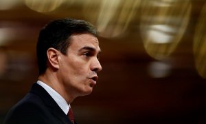 MADRID, 25/03/2020.- El presidente del Gobierno, Pedro Sánchez, durante el pleno del Congreso que se celebra hoy miércoles en Madrid. Además de la convalidación de los decretos económicos para paliar las consecuencias sociales de la pandemia del coronavir