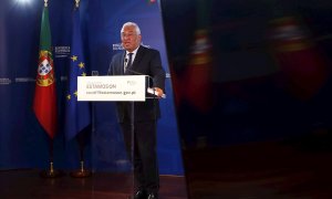 Lisbon (Portugal), 26/03/2020.- Portuguese prime minister Antonio Costa speaks during a press conference after attending the EU Council special teleconference summit to discuss the joint response to the ongoing coronavirus COVID-19 pandemic in Lisbon, Por