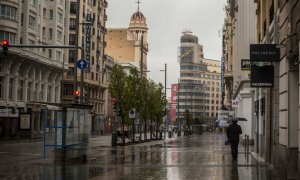 La Gran Vía de Madrid, desierta durante el estado de alarma decretado por el coronovirus, el 31 de marzo de 2020.-JAIRO VARGAS