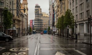 La Gran Vía de Madrid, desierta durante el estado de alarma decretado por el coronovirus, el 31 de marzo de 2020.-JAIRO VARGAS