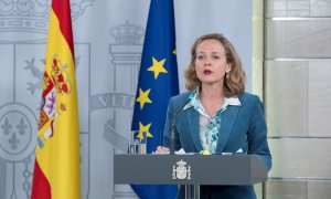 La vicepresidenta de Asunto Económicos, Nadia Calviño, en rueda de Prensa./ EFE/MONCLOA/Borja Puig de la Bellacasa