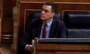 El presidente del Gobierno, Pedro Sánchez, durante el pleno celebrado este miércoles en el Congreso. EFE/J.J. Guillén