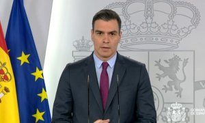 El presidente del Gobierno Pedro Sánchez en la rueda de prensa en la que ha explicado las diferentes fases de la vuelta a la "nueva normalidad"./ EFE - SOLO USO EDITORIAL/NO VENTAS/NO ARCHIVO