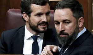 Pablo Casado y Santiago Abascal hablan en el Congreso de los Diputados. EFE