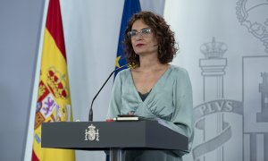 La ministra portavoz y de Hacienda, María Jesús Montero durante la rueda de prensa posterior al Consejo de Ministros celebrado en el Palacio de la Moncloa. E.P./Pool