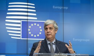 El presidente del Eurogrupo, el portugués Mario Centeno, en una rueda de prensa en Bruselas. E.P./Zucchi Enzo /EU Council/dpa