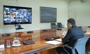 Pedro Sánchez, durante la reunión con los presidentes autonómicos. EUROPA PRESS.