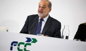 El magnate mexicano Carlos Slim, máximo accionista de la constructora FCC, en una rueda de prensa en Madrid. EFE