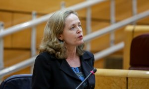 La vicepresidenta tercera de Asuntos Económicos, Nadia Calviño, durante su intervención en el pleno en el Senado. E.P./R.Rubio.POOL