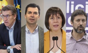 De izquierda a derecha: el presidente de la Xunta, Alberto Núñez Feijóo; Gonzalo Caballero del PSdeG-PSOE; Ana Pontón, del BNG; Antón Gómez de Galicia en Común. / Archivo