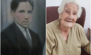 Leoncio, en una de las pocas imágenes que conserva la familia, y su hija Paula, de 89 años.