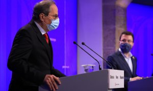 Compareixença del president Quim Torra i el vicepresident Pere Aragonès després que un jutge rebutgés l'enduriment de mesures de confinament al Segrià pel brot de coronavirus. Govern