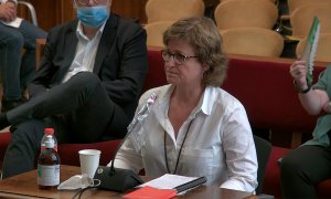 L'exsecretària del Parlament Anna Simó durant la seva declaració al TSJC. / TSJC