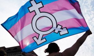 Una persona sujeta una bandera trans y género neutro durante una manifestación en Berlín. | EFE