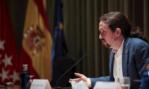 22/07/2020.- El vicepresidente segundo del Gobierno, Pablo Iglesias, durante su participación en el curso "La Agenda 2030: El gran reto mundial de esta década", dentro de los cursos de verano de la Universidad Complutense. EFE/David Fernández