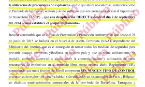 Fragmento de las conclusiones de la defensa de las víctimas del 17-A sobre el incumplimiento por España del reglamento de la UE sobre comercialización de precursores de explosivos.