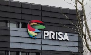 El logo de Prisa en su sede en la localidad madrileña de Tres Cantos. E.P.