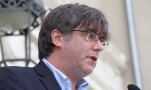 L'expresident de la Generalitat, Carles Puigdemont, en un moment de la conferència a la Universitat Catalana d'Estiu (UCE) el 21 d'agost de 2020. Aleix Freixas | ACN