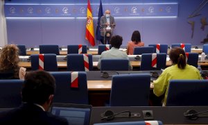 El secretario general del Grupo Parlamentario Socialista, Rafael Simancas, en rueda de prensa tras la reunión de la Junta de Portavoces del Congreso de los Diputados. EFE/ Zipi