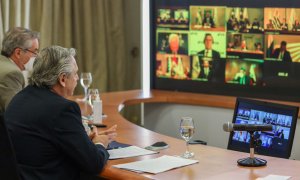 El presidente argentino, Alberto Fernández, en la última cumbre virtual de Jefes de Estado de Mercosur, el 2 de julio. PRESIDENCIA REPÚBLICA.