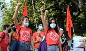 Una imatge de la concentració d'aquest dimecres en suport a la regulació dels lloguers. ACN