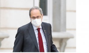 El presidente de la Generalitat, Quim Torra, a la salida de la vista del Supremo que ha revisado su condena de inhabilitación por desobedecer a la Junta Electoral Central. EFE