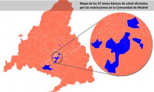 Estas son las zonas básicas de Madrid afectadas por las restricciones. / COMUNIDAD DE MADRID - PÚBLICO