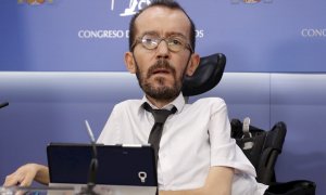 MADRID, 22/09/2020.- El portavoz de Unidas Podemos en el Congreso, Pablo Echenique, durante la rueda de prensa que ha ofrecido tras la Junta de Portavoces de la Cámara Baja. EFE/ J.J. Guillen