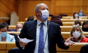 MADRID, 22/09/2020.- El ministro de Justicia, Juan Carlos Campo, durante su intervención en la sesión de control al Gobierno, esta tarde en el pleno del Senado, en Madrid. EFE/ Chema Moya