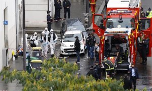 Escena del ataque en París, frente a la antigua sede del Charlie Hebdo. EFE.