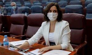 01/10/2020.- La presidenta regional, Isabel Díaz-Ayuso, al inicio del pleno de la Asamblea de Madrid que vota este jueves la reforma de la Ley del Suelo elaborada por el Gobierno de Isabel Díaz Ayuso, que de ser aprobada, como previsiblemente ocurra, se