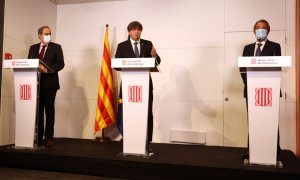 Els expresidents de la Generalitat, Artur Mas, Carles Puigdemont i Quim Torra. ALEIX FREIXAS / ACN